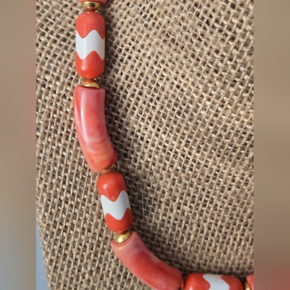 Peach Coral Orange White Beaded Boho Necklace - Picture 3 of 4